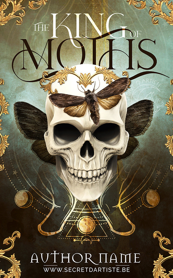 Premade cover with occult skull, moth and wings with witchy elements